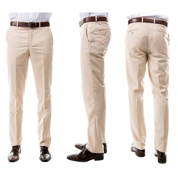 Azzuro Men's 3-Pack of Tan Dress Pants (Unhemmed/Open Bottom) - Picture 1 of 4